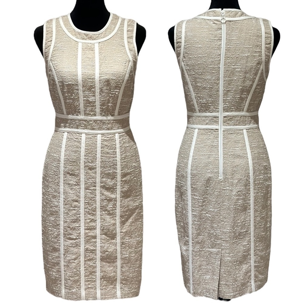 Calvin Klein Beige & white color block sleeveless sheath dress - size 2